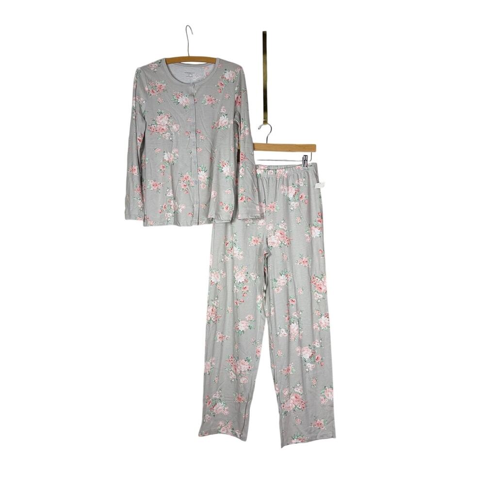 Charter Club Paris Grey Pink Floral Cotton Pajama Set Womens S 2PC NWT